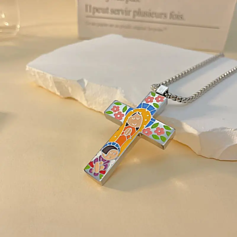 Retro Cross Hip hop Titanium Steel Necklace-2