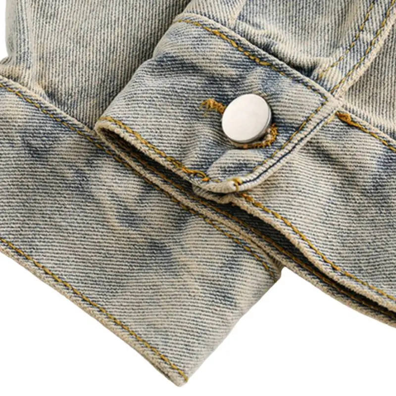 Vintage Distressed Ripped Denim Jacket-3