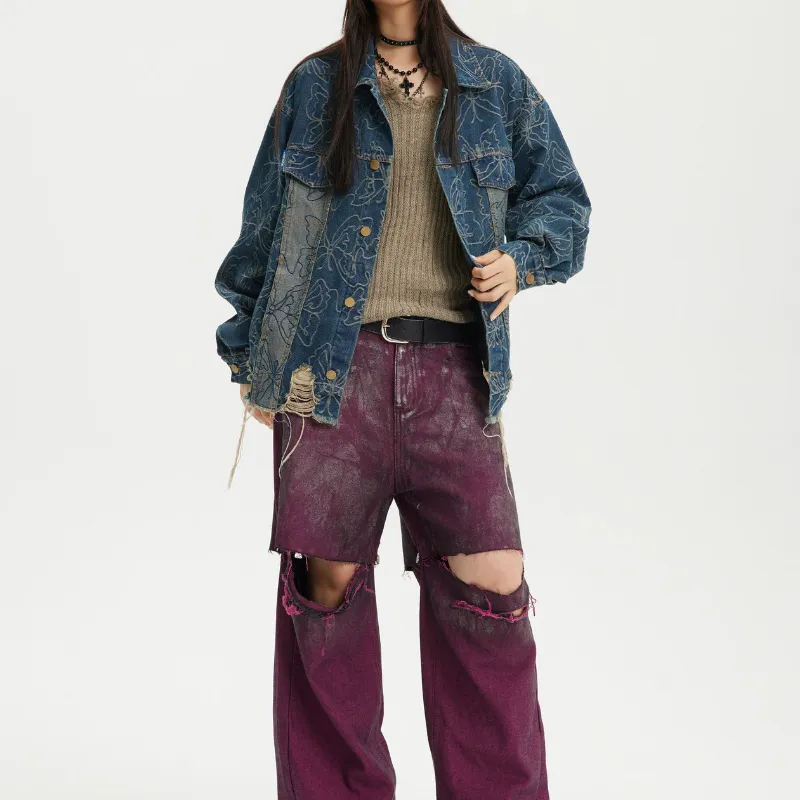 Ripped Loose Denim Jacket-4