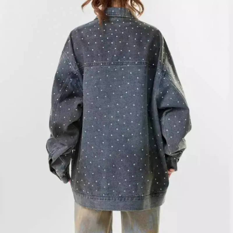Diamond Studded Ink Splashed Denim Jacket-2
