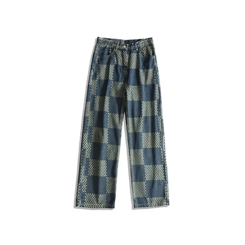 High Street Ins Fashion Brand Jacquard Plaid Jeans