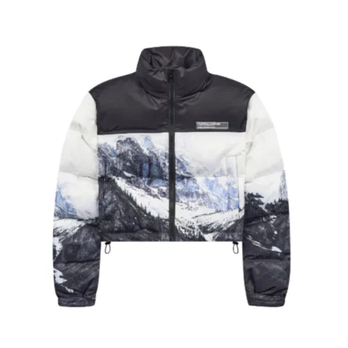 Harsh And Cruel Nylon Stitching Embroidery LOGO Snow Mountain Full Print Down Cotton-padded Coat