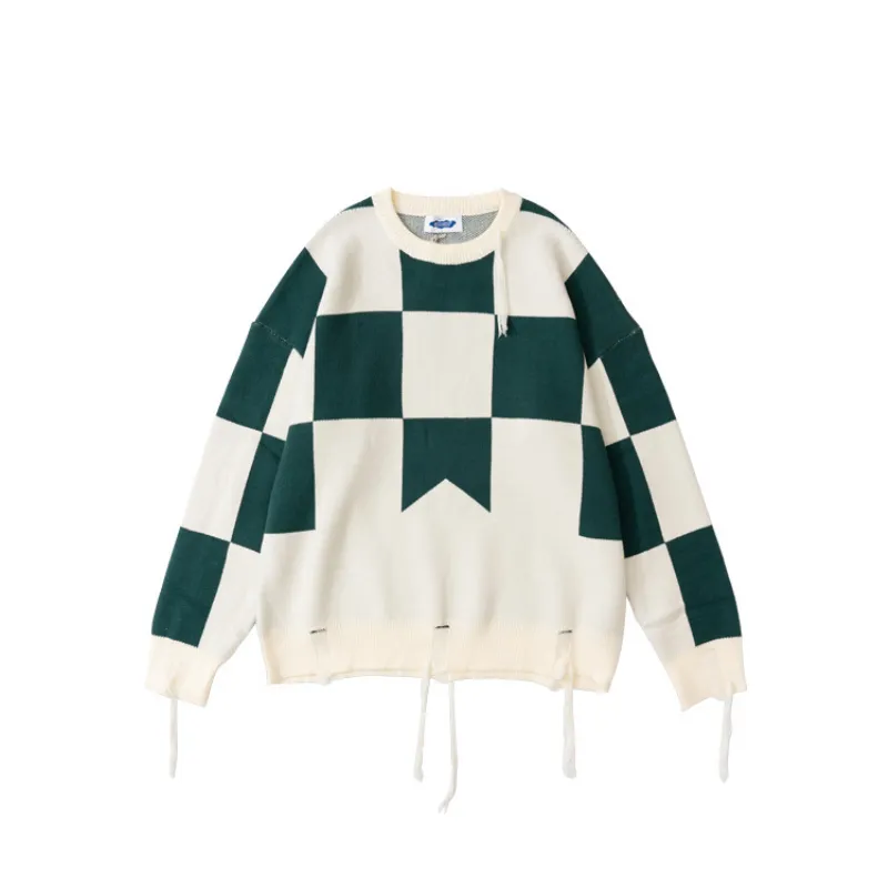 Chessboard Tassel Crewneck Sweater-0