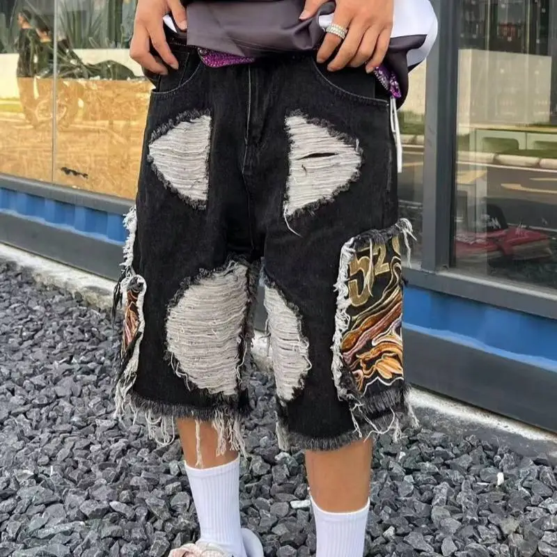 Trendy Hip Hop Splashed Jeans Shorts-7