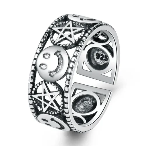 Fashionable Five-Pointed Star Smiley Face Ring