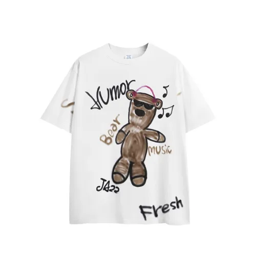 American-style Cotton Funny Bear Printed T-shirt Cotton Loose Trendy Brand Short-sleeve