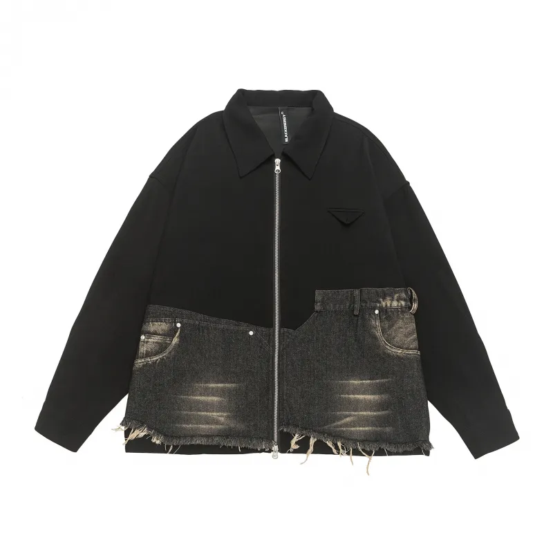 Street Style Denim Patchwork Jacket - POIZON