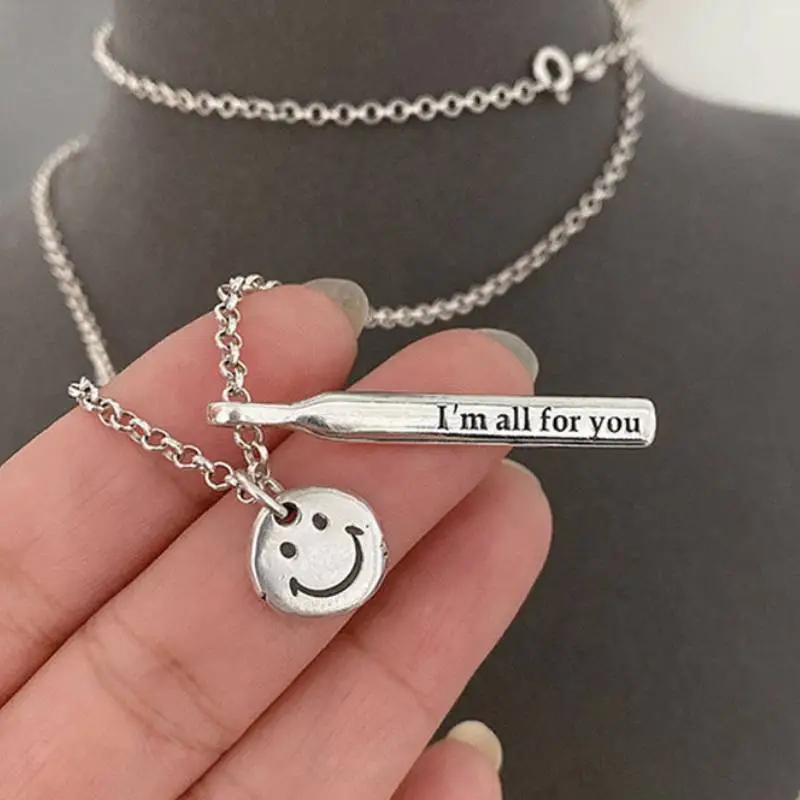 Silver Smiley Face Pendant Necklace-3