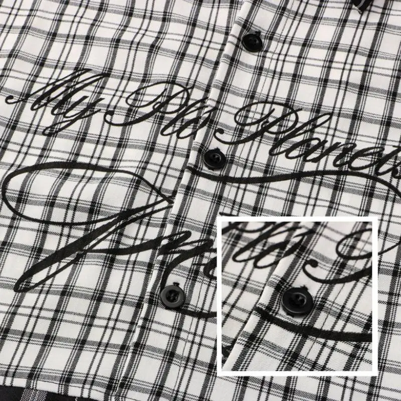 Plaid Stitching Printed Long Sleeve Shirt-2