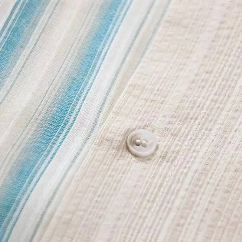 Retro Loose Striped Color blocked Embroidered Casual Short sleeved Shirt-3