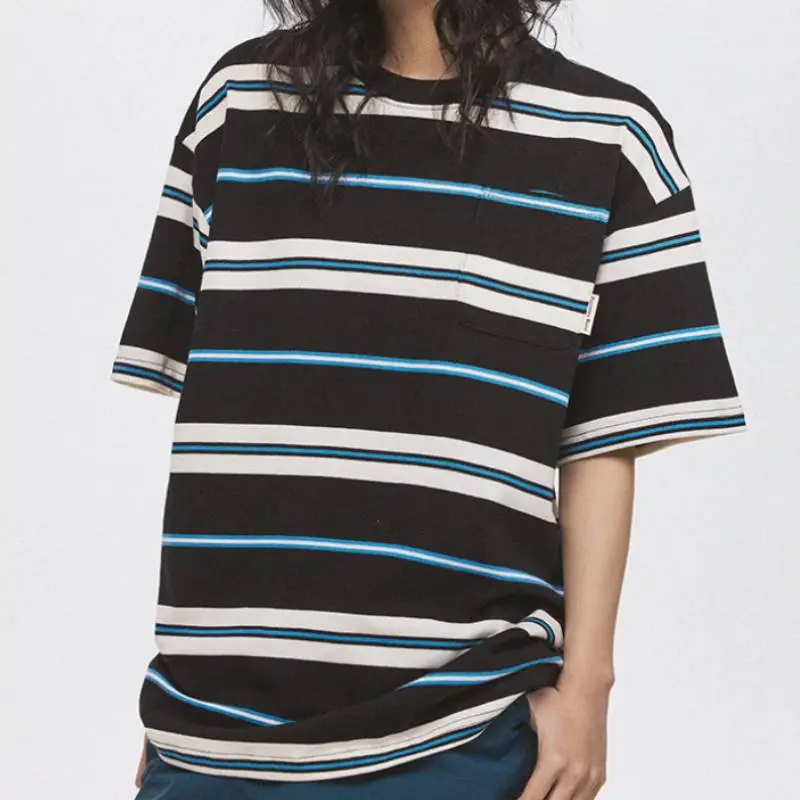 Vintage Contrast Striped T Shirt-8