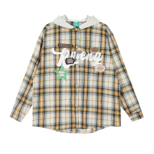 Hooded Plaid Long-Sleeved Shirt