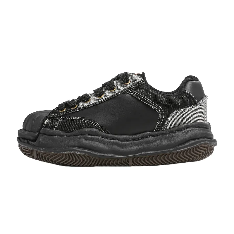 Niche Black Denim Stitching Dissolving Shoes-0