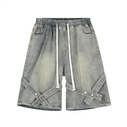 Trendy Hip-hop Denim Shorts with Straps