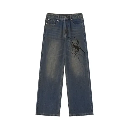 Vintage Spider Print Loose Jeans