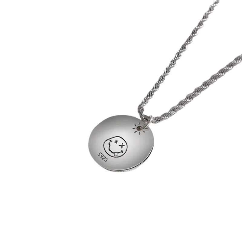 Graffiti Round Smiley Face Necklace-1