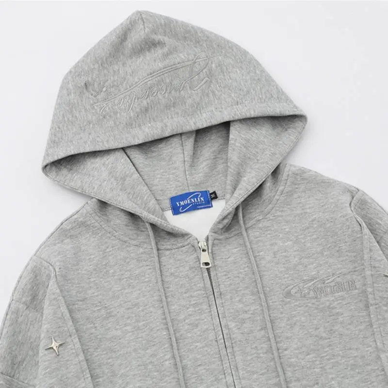 Solid Color Hooded Zipper Sweater-2