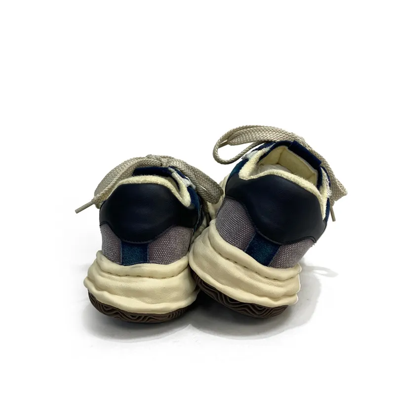 Washed Leather Height Enhancing Retro Sneakers-1