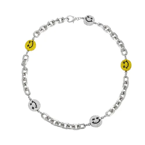 Two-tone Smiley Face Patchwork Necklace