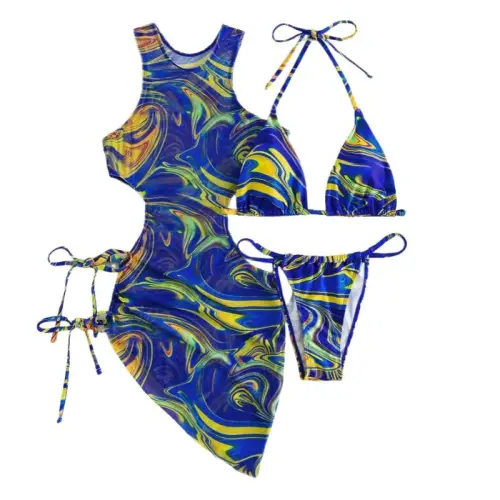 Padded Floral Print String Bikini Bathing Suit Set