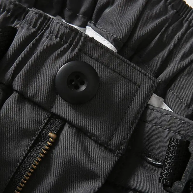 Solid Color Zipper Pocket Decor Multi functional Work Pants-2