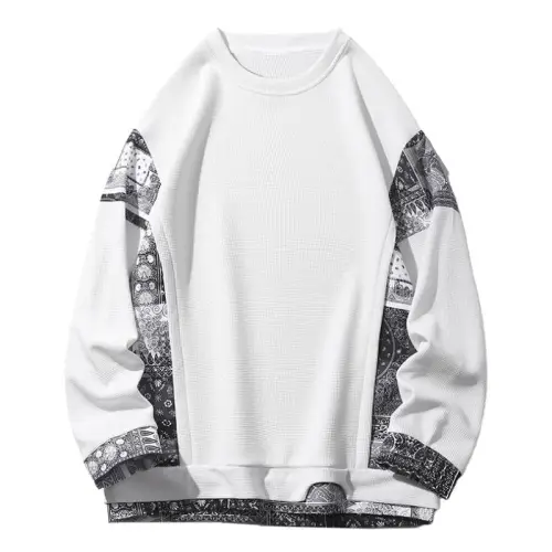 Waffle Cashew Flower Round Neck Base Pullover Hoodie