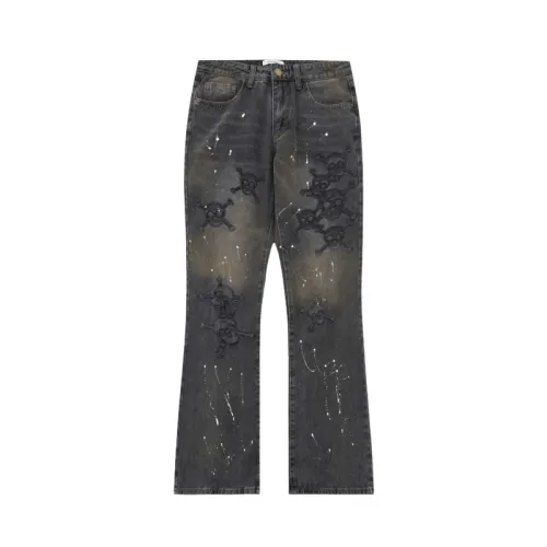 High Street Leather Skull Splash Ink Micro-flare Jeans