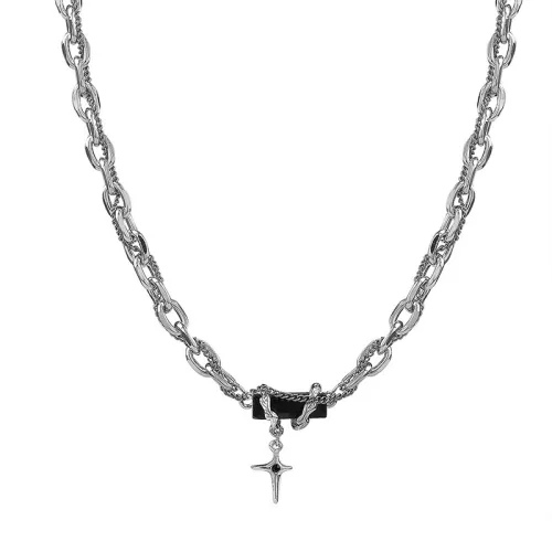 Black Obsidian Cross Titanium Steel Necklace