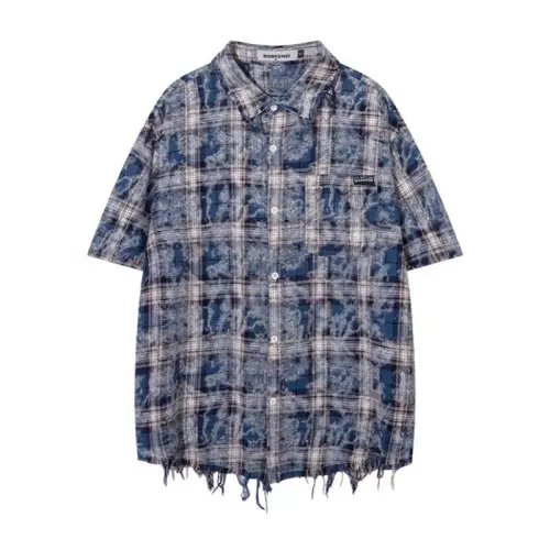 Tie Dye Plaid Short Sleeve Shirt