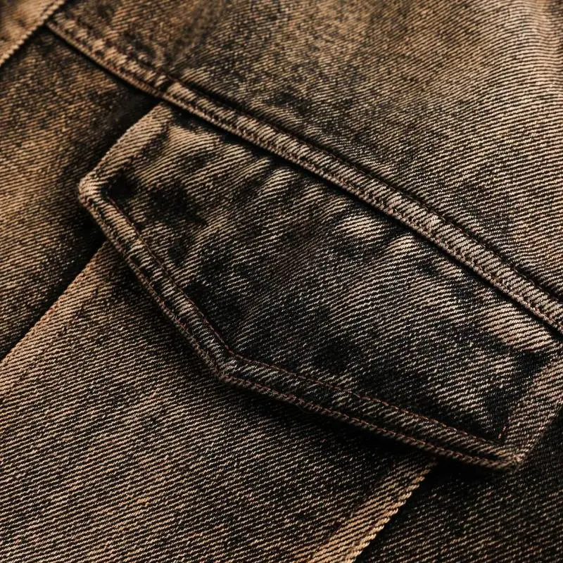 Retro Double Curved Access Control Denim Jacket-5