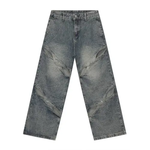 Retro Irregular Split Straight Leg Jeans