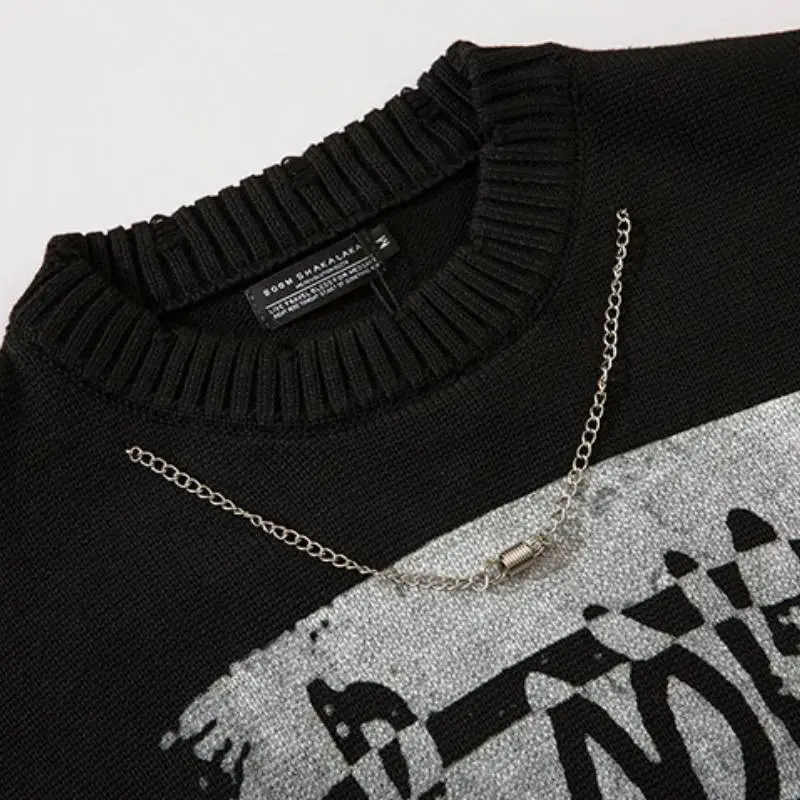 Hip Hop Printed Letter Long Sleeve Knitwear-5