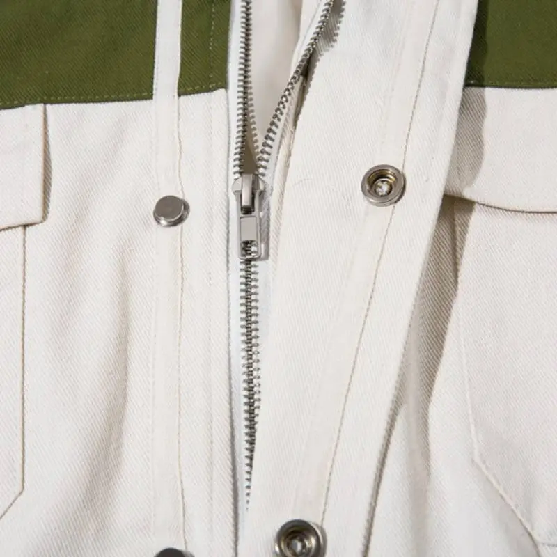 Contrast Color Stitching Multi Pocket Workwear Coach Jacket-2