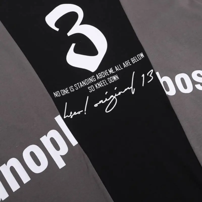 Street Trendy Design Stitching Contrast Color Short Sleeve T Shirt-4