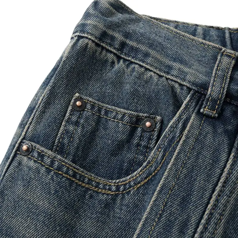 Vintage Loose Straight Stitching Jeans-2