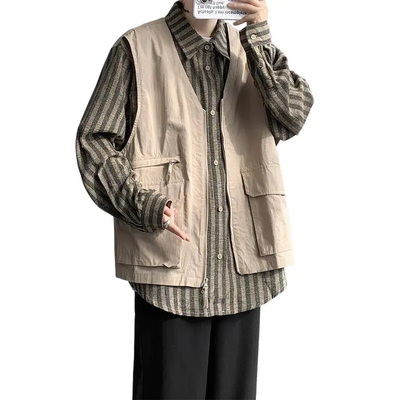 Fake Two-piece Retro Stitching Shirt - POIZON