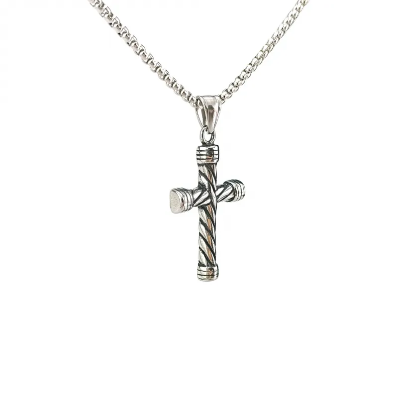 Retro Striped Cross Fashionable Stainless Steel Chain-2