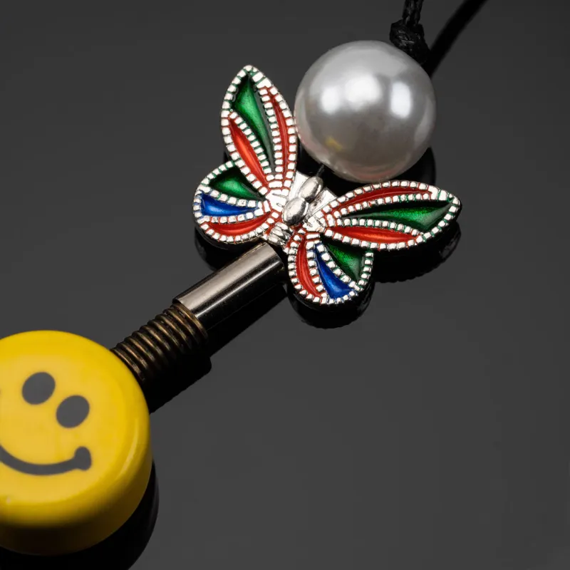 Pearl Dice Smiley Pattern Silver Necklace-3