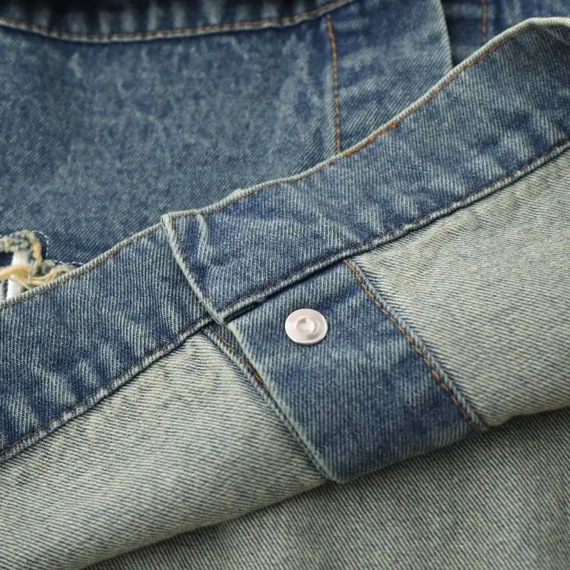 Retro Stitching Letter Star Embroidery Denim Jacket-5