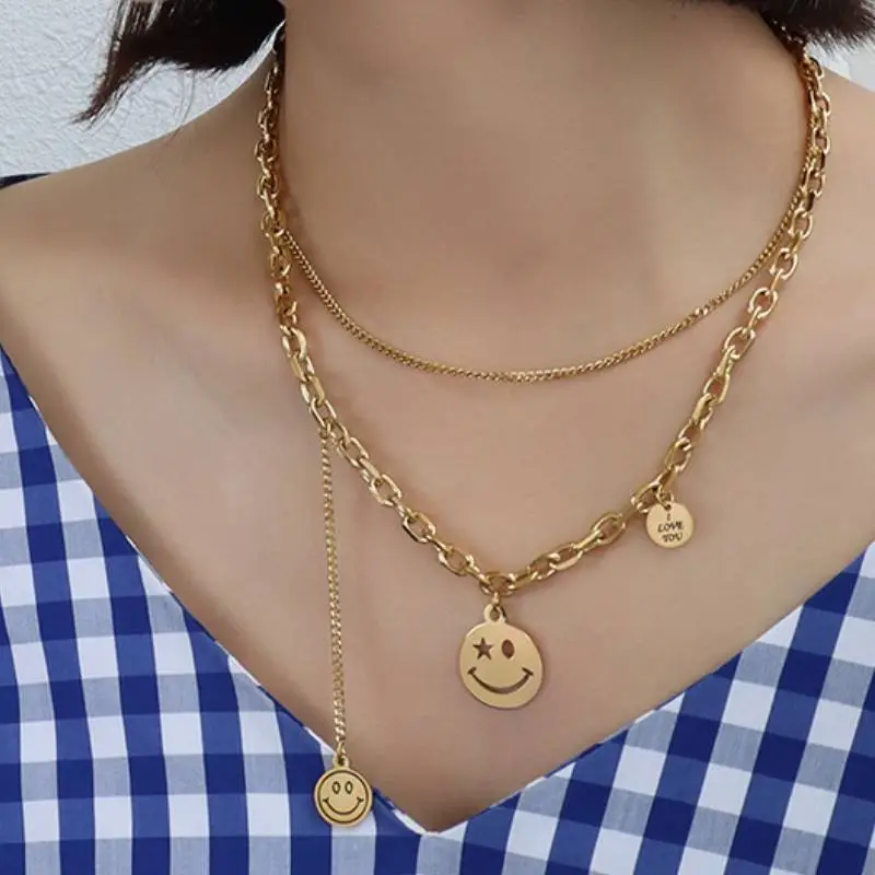 Smiley Face Tassel Round Necklace-3
