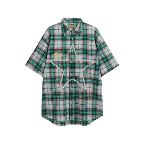 High Street Star Embroidered Plaid Short-sleeved Shirt