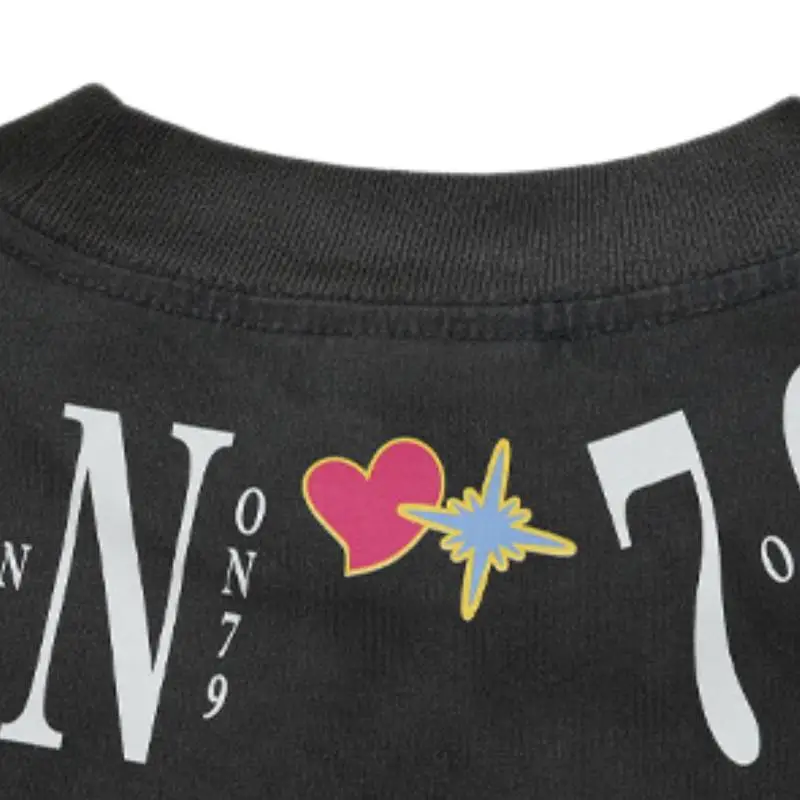 Wash Old Street Petal Print Short sleeved Loose Shoulder T shirt-5