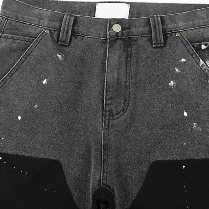 High Street Washed Distressed Patchwork Jeans-2