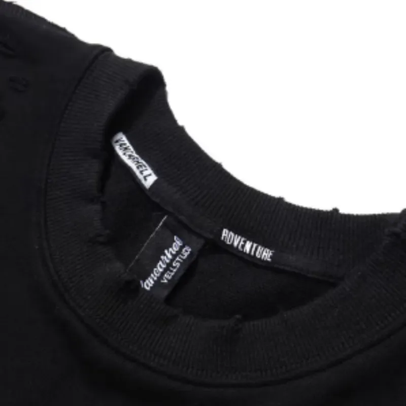 Solid Color Simple Distressed Long Sleeve Sweatshirt-12