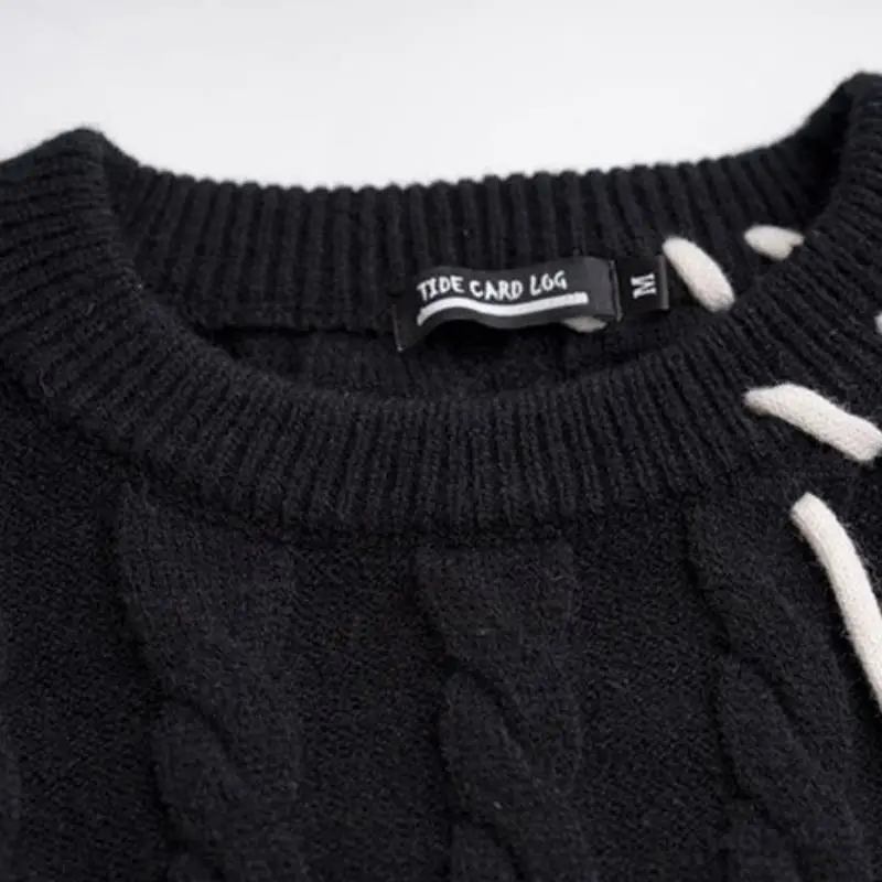 Retro Irregular Contrast Color Wear Rope Sweater-2