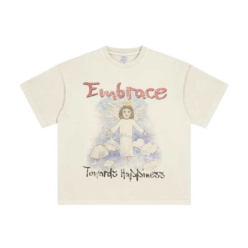 Washed Angel Print Retro T Shirt-3