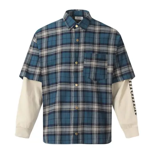 Hip-Hop Long Sleeve Fake Two-Piece Plaid Shirt