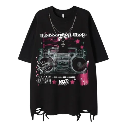 Hip-Hop Destructive Round Neck Short-Sleeved T-Shirt