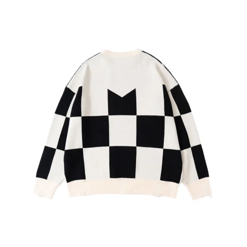 Chessboard Tassel Crewneck Sweater-3