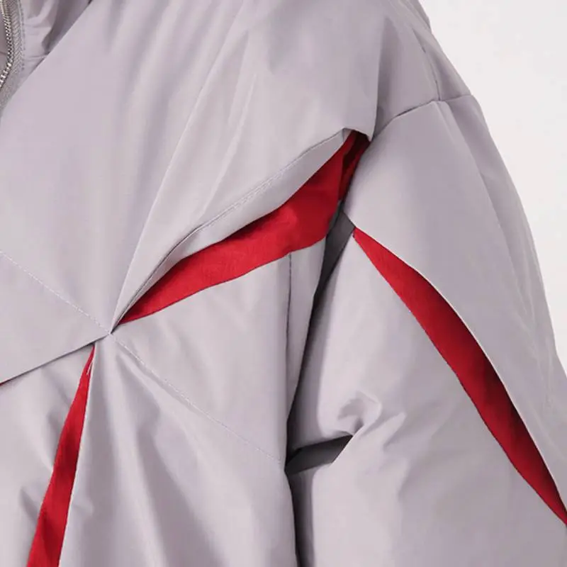 Loose Pleated Color Matching Design Cotton padded Jacket-5